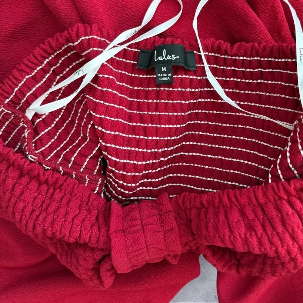 Lulus Red Strapless Wide Leg Jumpsuit Bow Front Palazzo Pants Medium - Picture 3 of 7